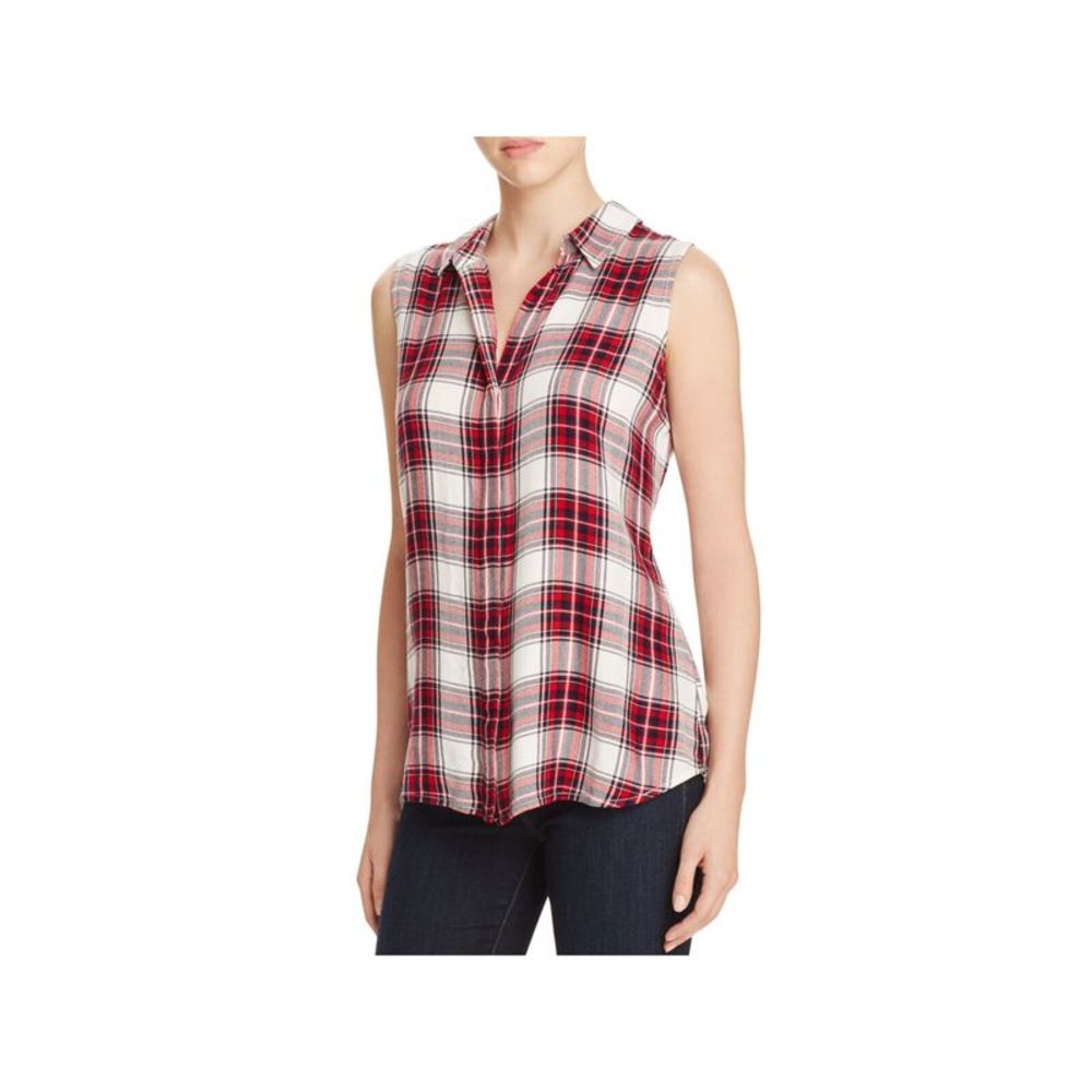 BEACHLUNCHLOUNGE COLLECTION Womens Red Plaid Sleeveless Button Up Top XL